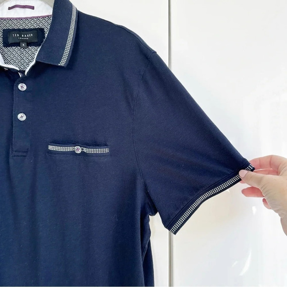 2-Ted Baker London Men’s Modern Slim Fit Polos Shirts Navy Blue Size 4 (Large) - Picture 12 of 16